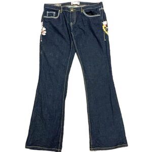 Ruthless Art Vintage Blue Dark Wash Low Rise Embroidered Bootcut Jeans Sz 13/31